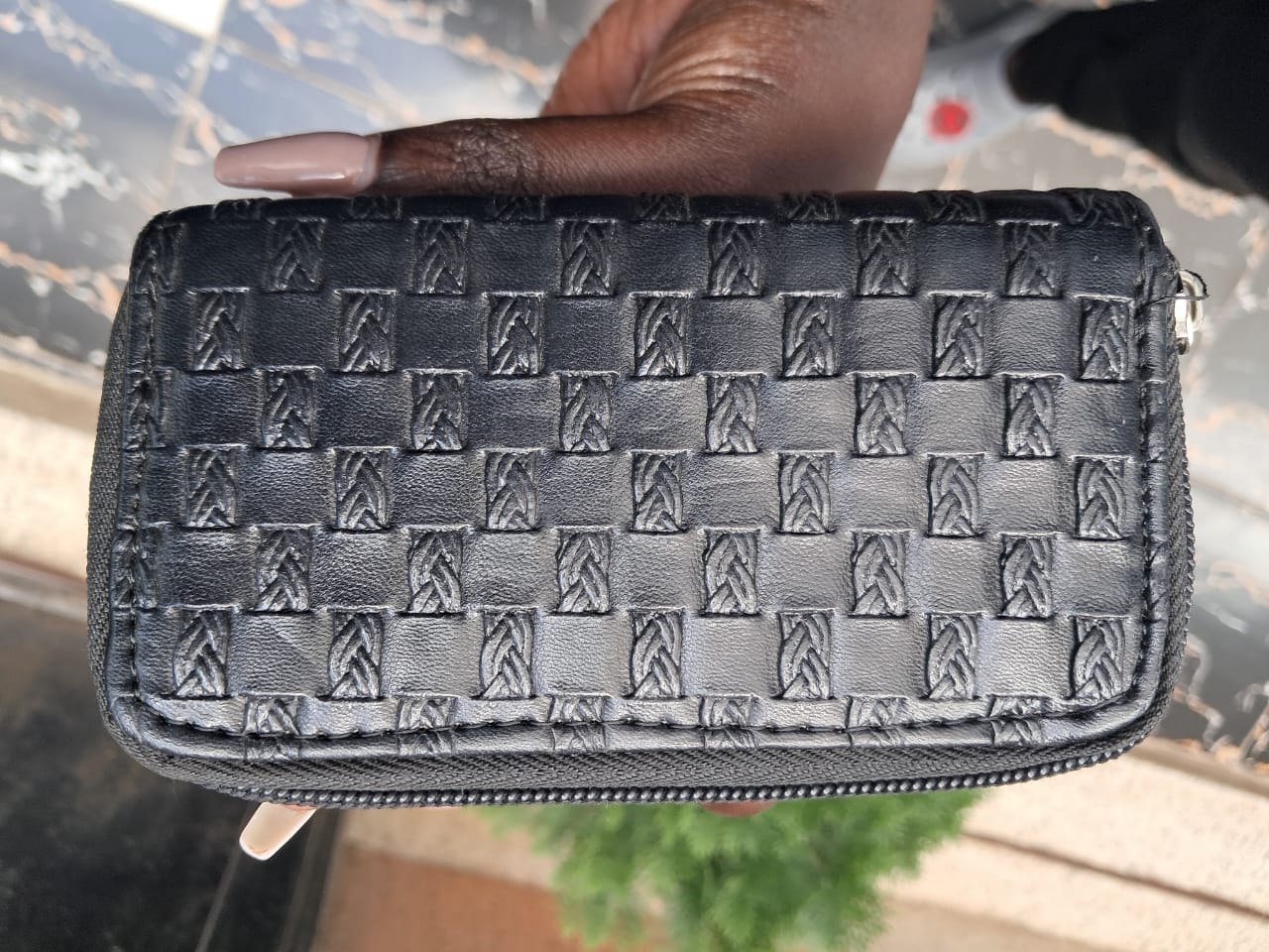 Black Textured Zipper Wallet