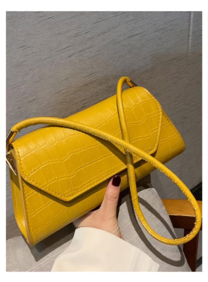 Yellow Croc-Embossed Shoulder Bag